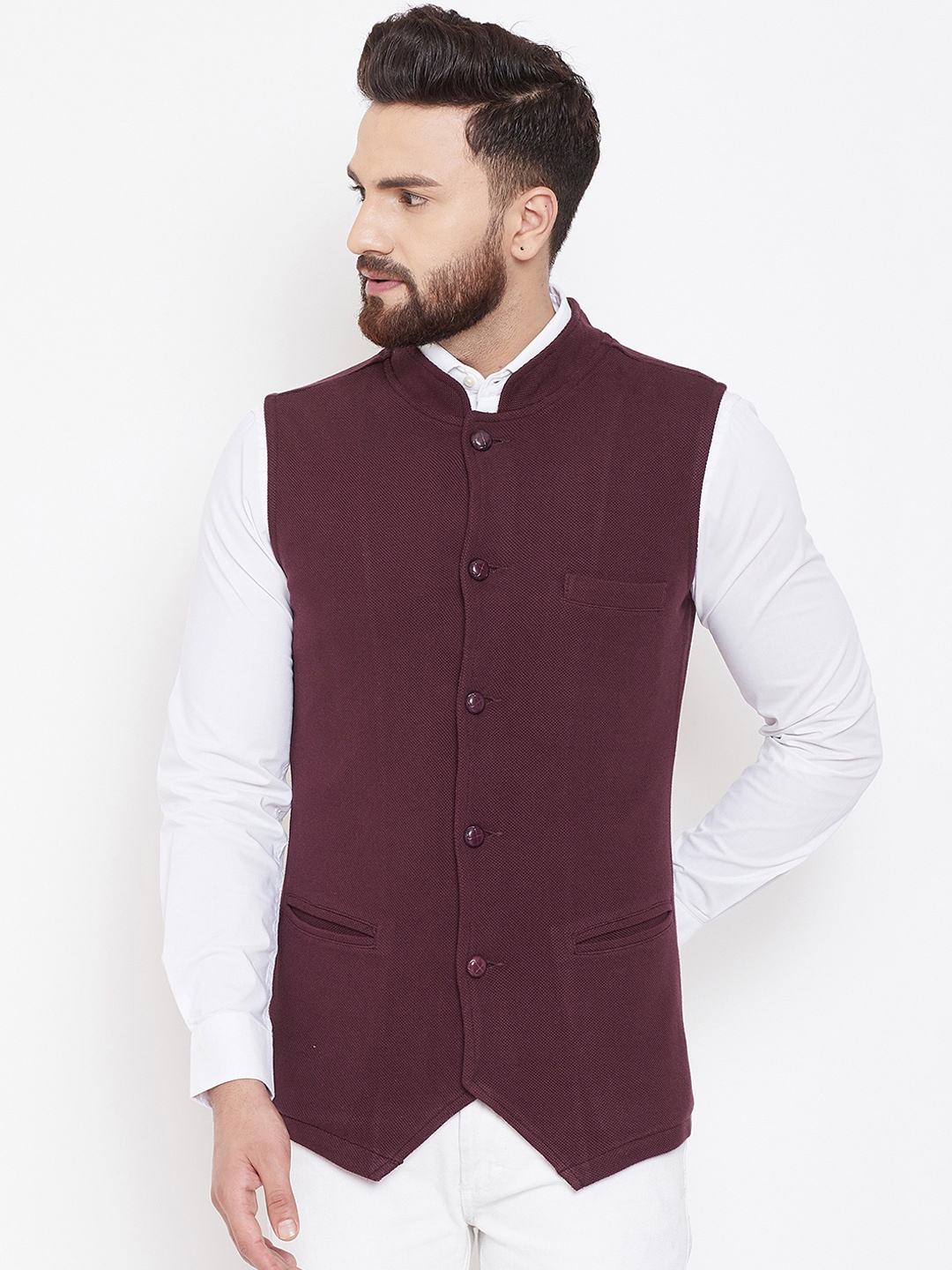 

Hypernation Men Brown Single-Breasted Pure Cotton Waistcoat