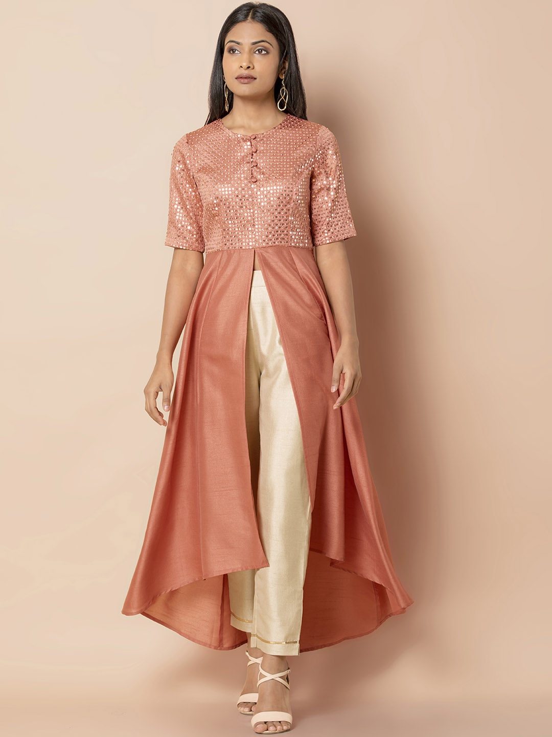 

INDYA Pink Embroidered High-Low Tunic