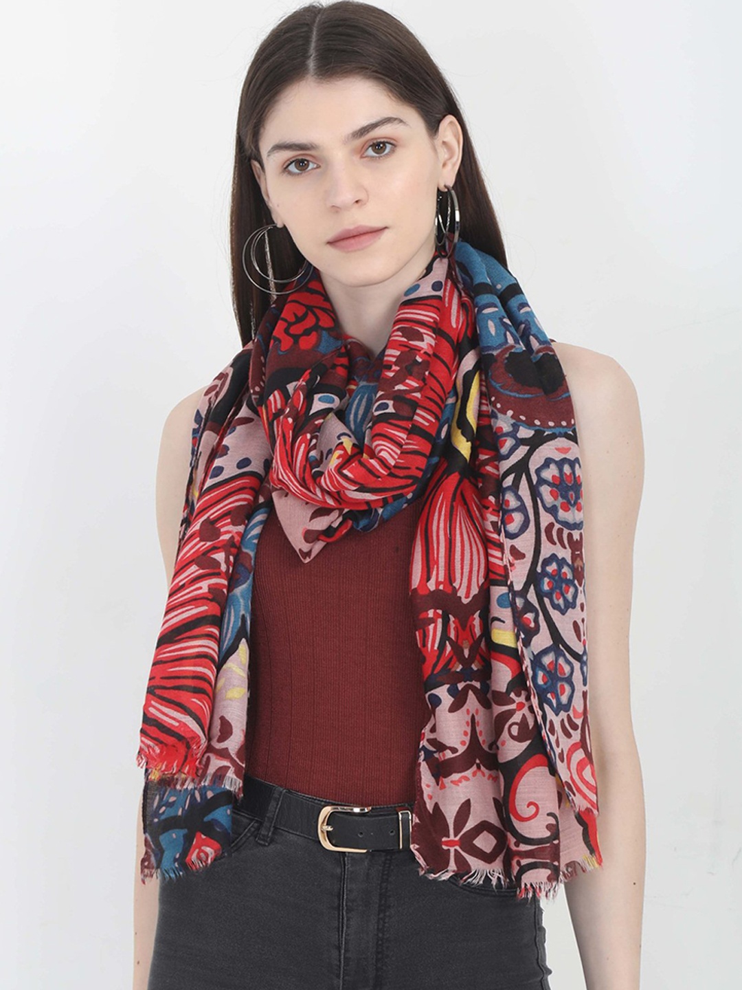 

FabSeasons Women Red & Blue Printed Scarf