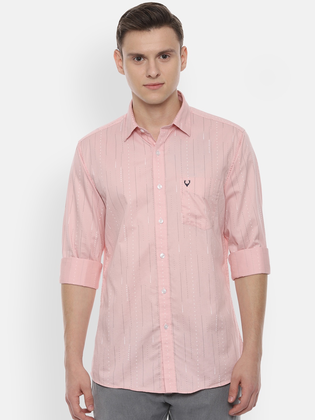 

Allen Solly Men Pink & White Slim Fit Striped Casual Shirt