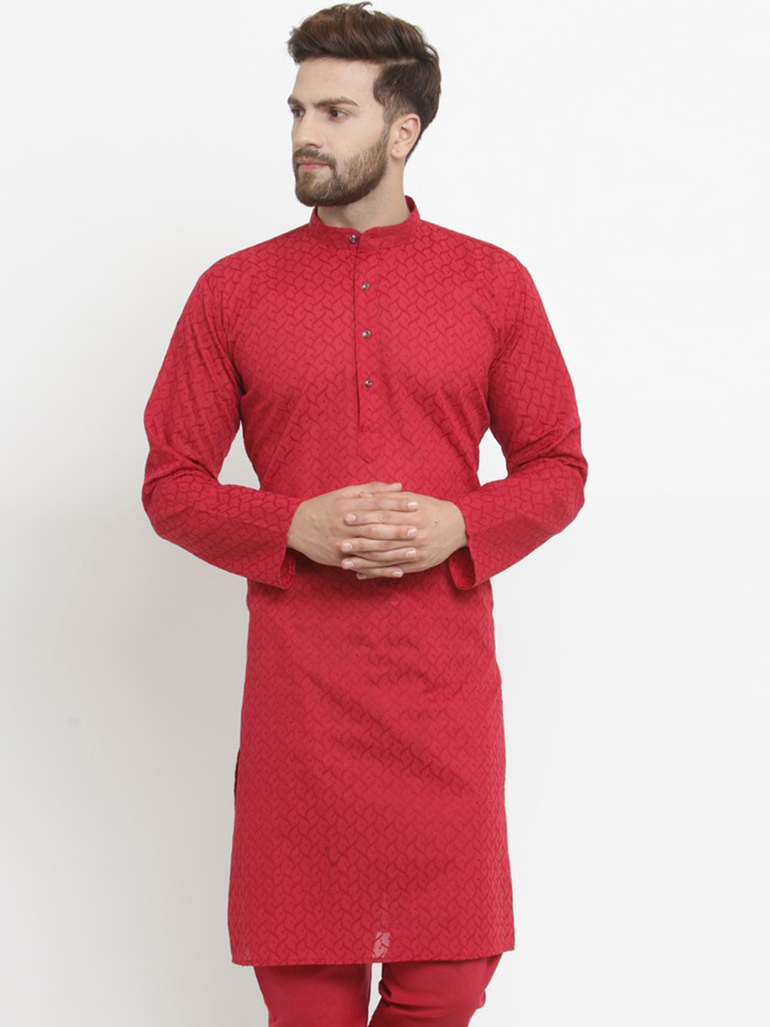 

Jompers Men Maroon Woven Design Straight Kurta
