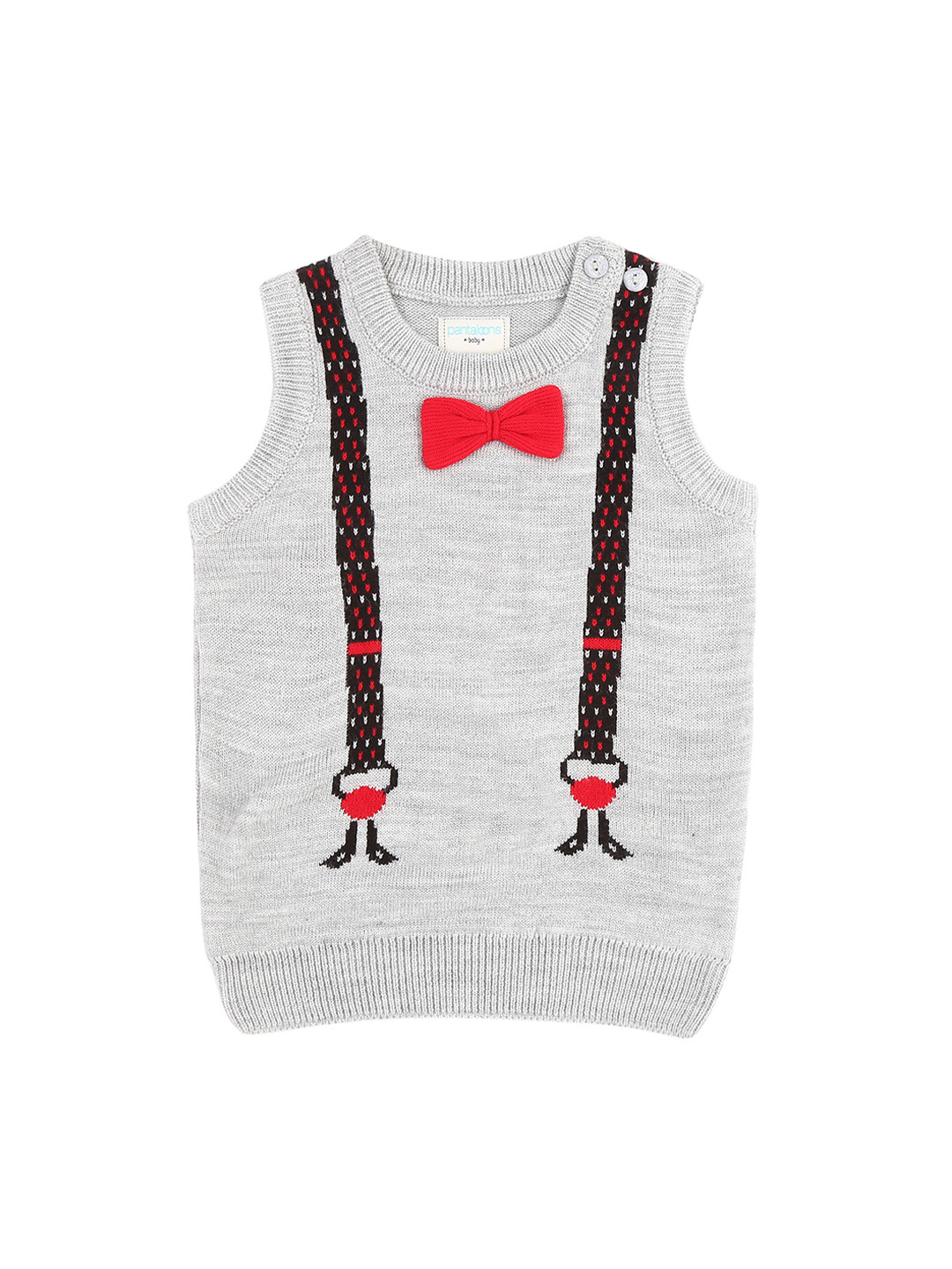 

Pantaloons Baby Boys Grey Melange Printed Sweater Vest