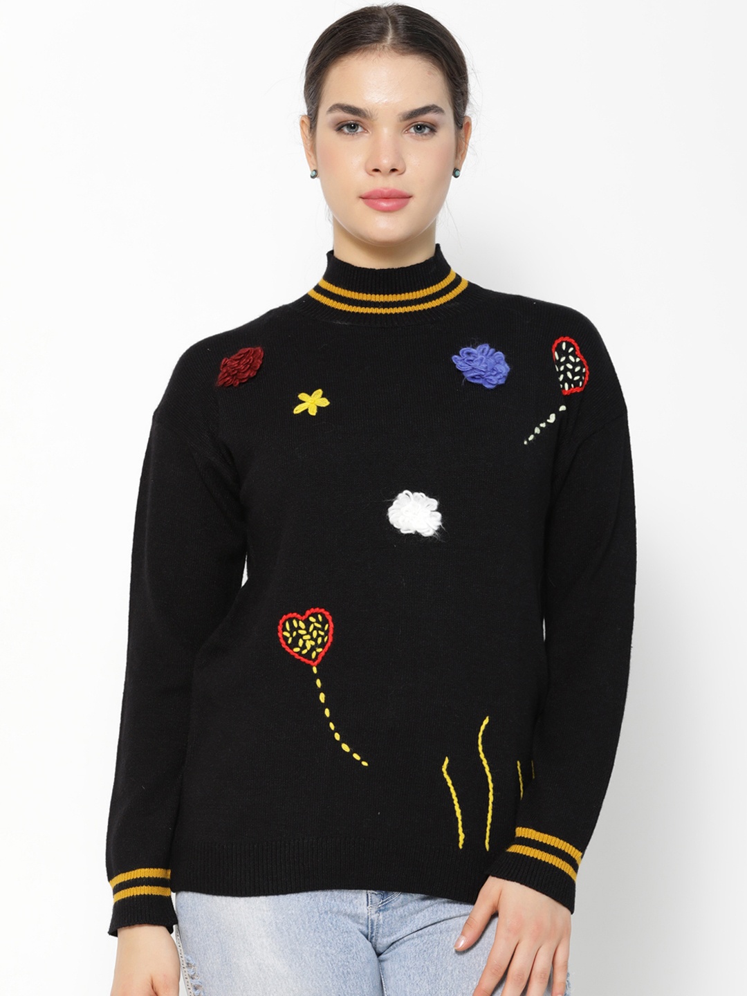 

Gipsy Women Black Self Design Sweater