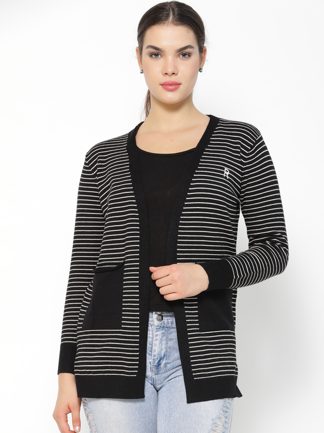 

Gipsy Women Black Striped Open-Front Sweater