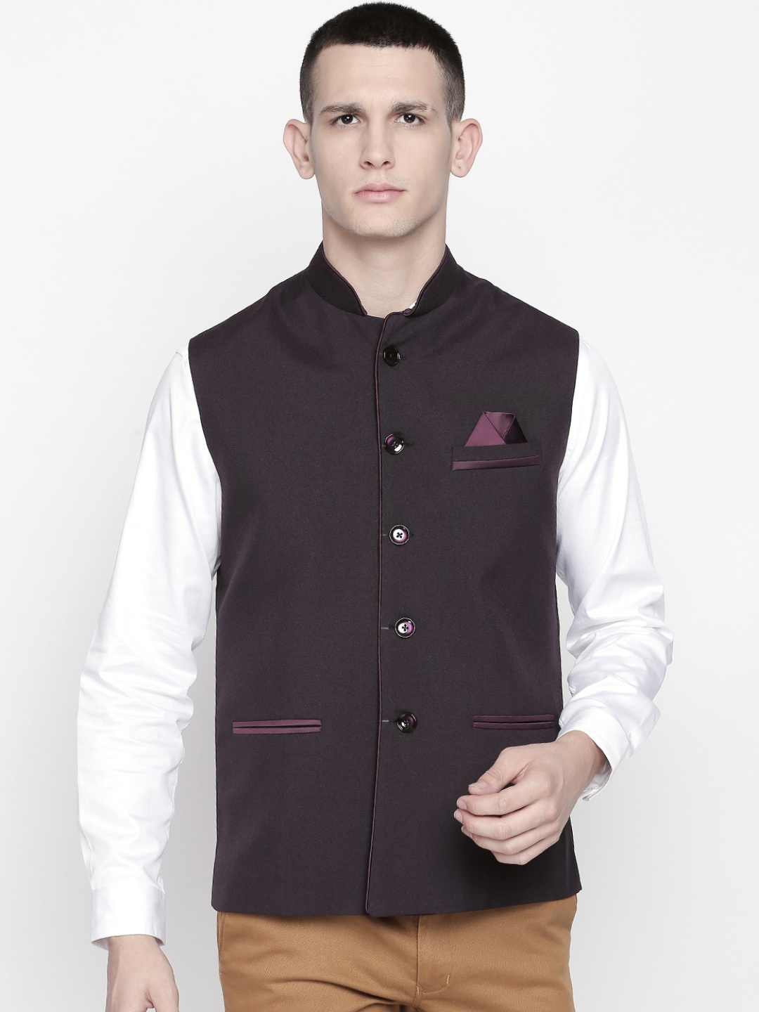 

Blacksmith Men Purple Solid Nehru Jacket