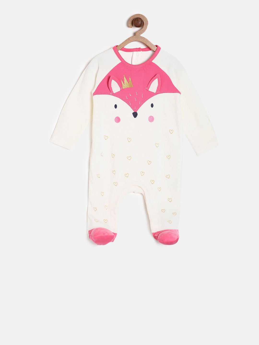 

MINI KLUB Infant Girls Off White & Pink Printed Sleepsuit