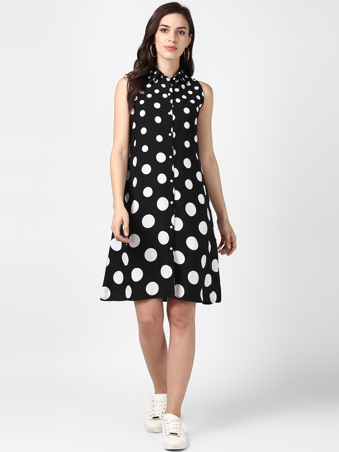 

StyleStone Women Black & White Polka Dots Printed A-Line Dress