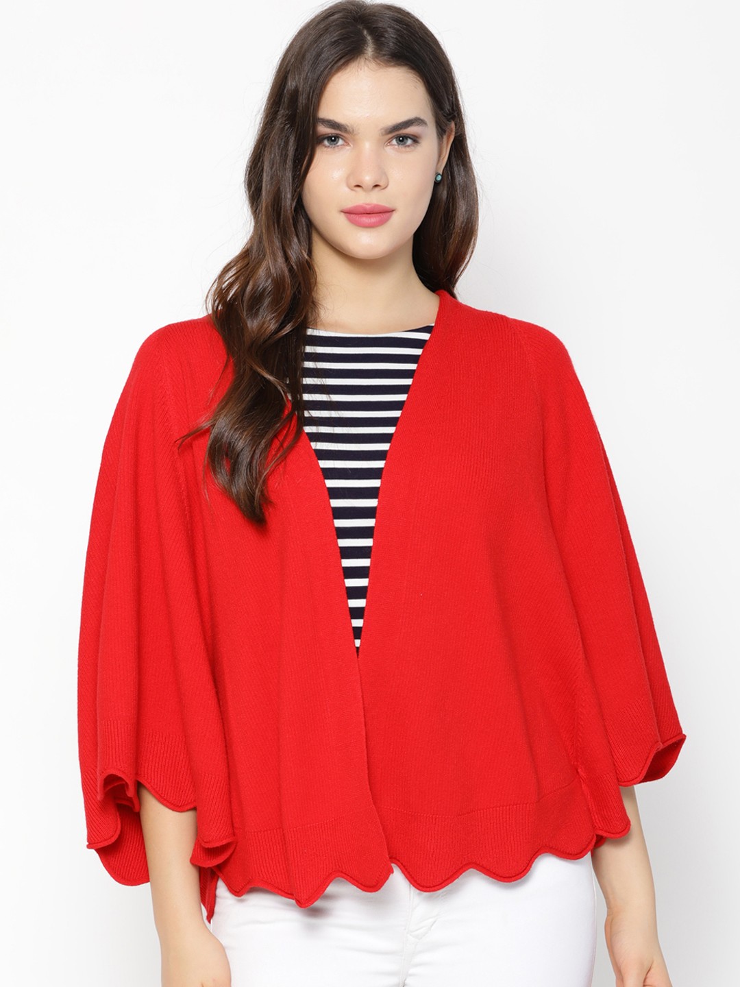 

Gipsy Women Red Solid Knitted Poncho