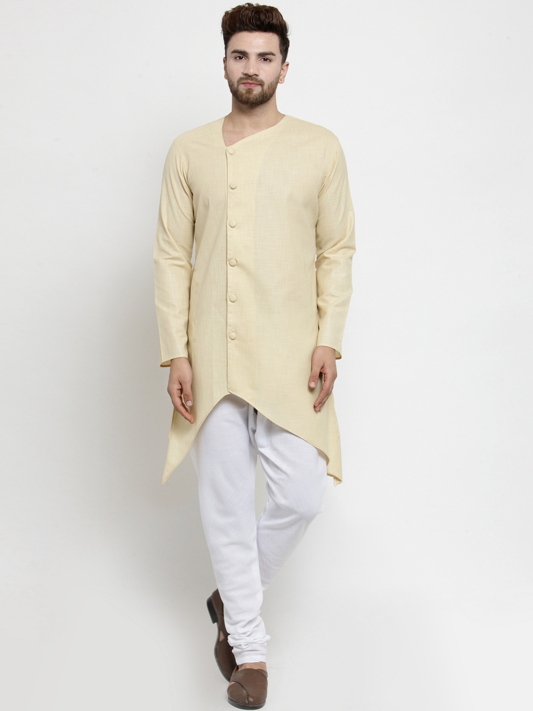 TREEMODA Men Beige & White Solid Kurta with Pyjamas