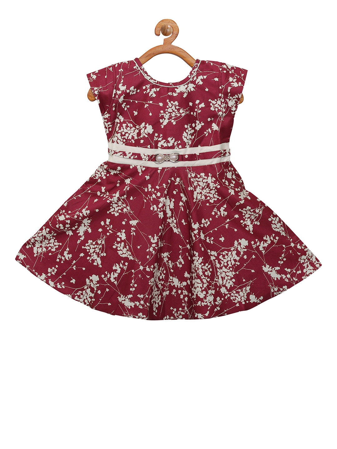 

La Bele Girls Maroon Floral Print Fit and Flare Dress