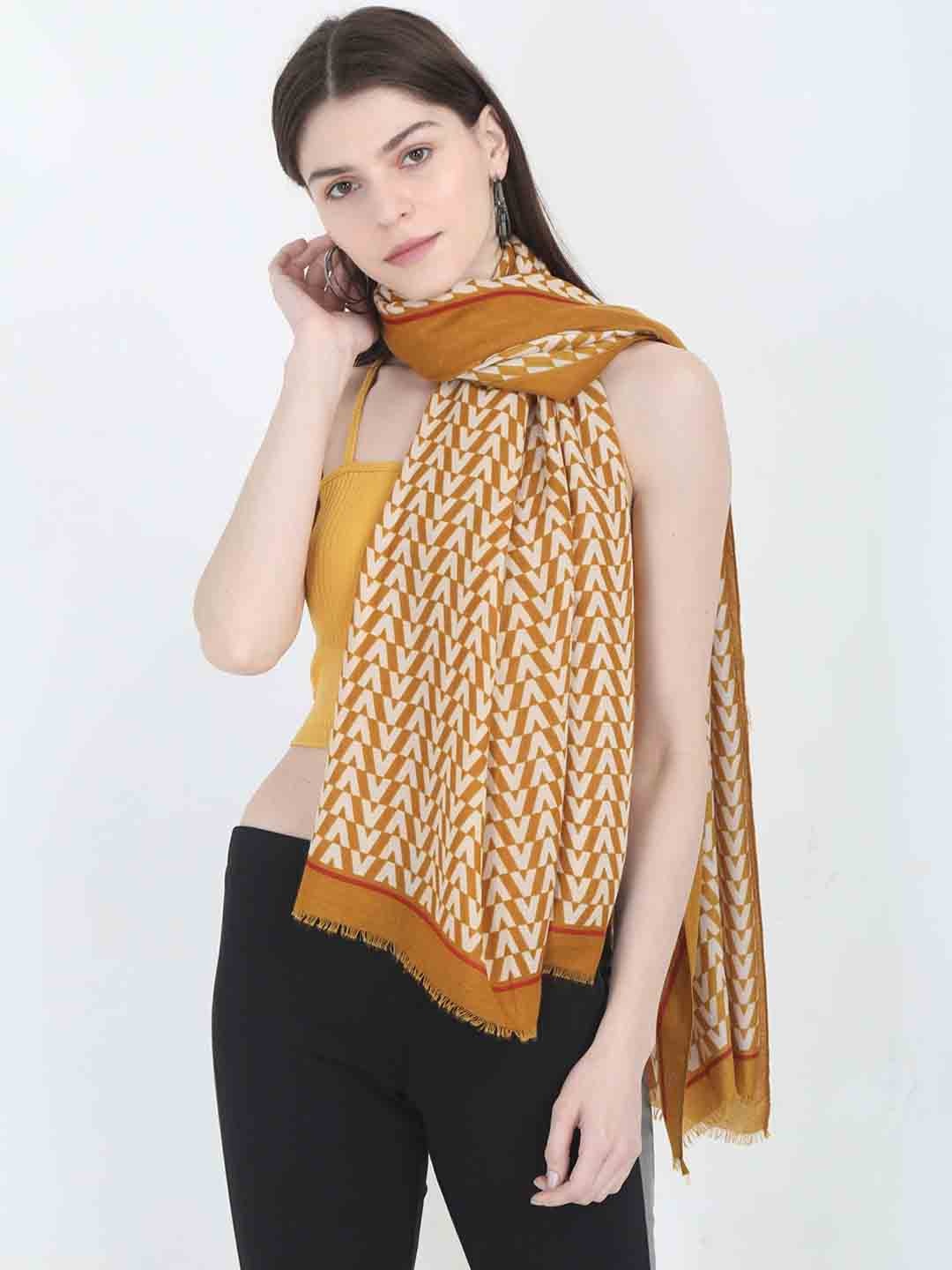 

FabSeasons Unisex Mustard & Off White Printed Scarf