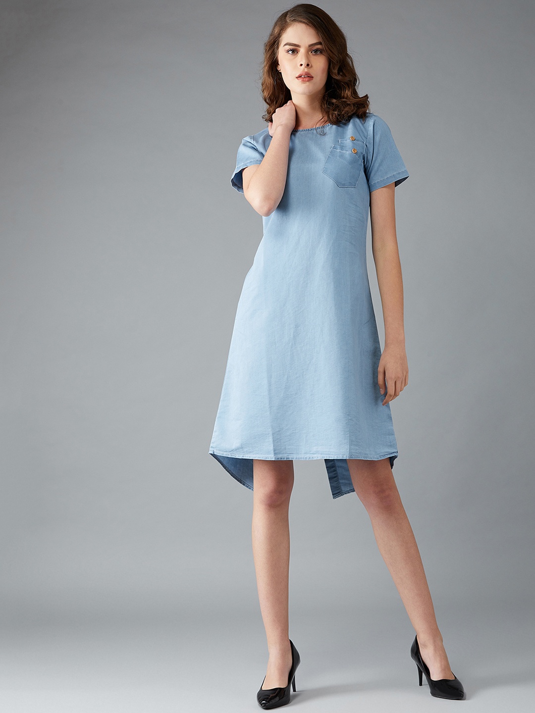 

DOLCE CRUDO Women Solid Blue A-Line Denim Dress
