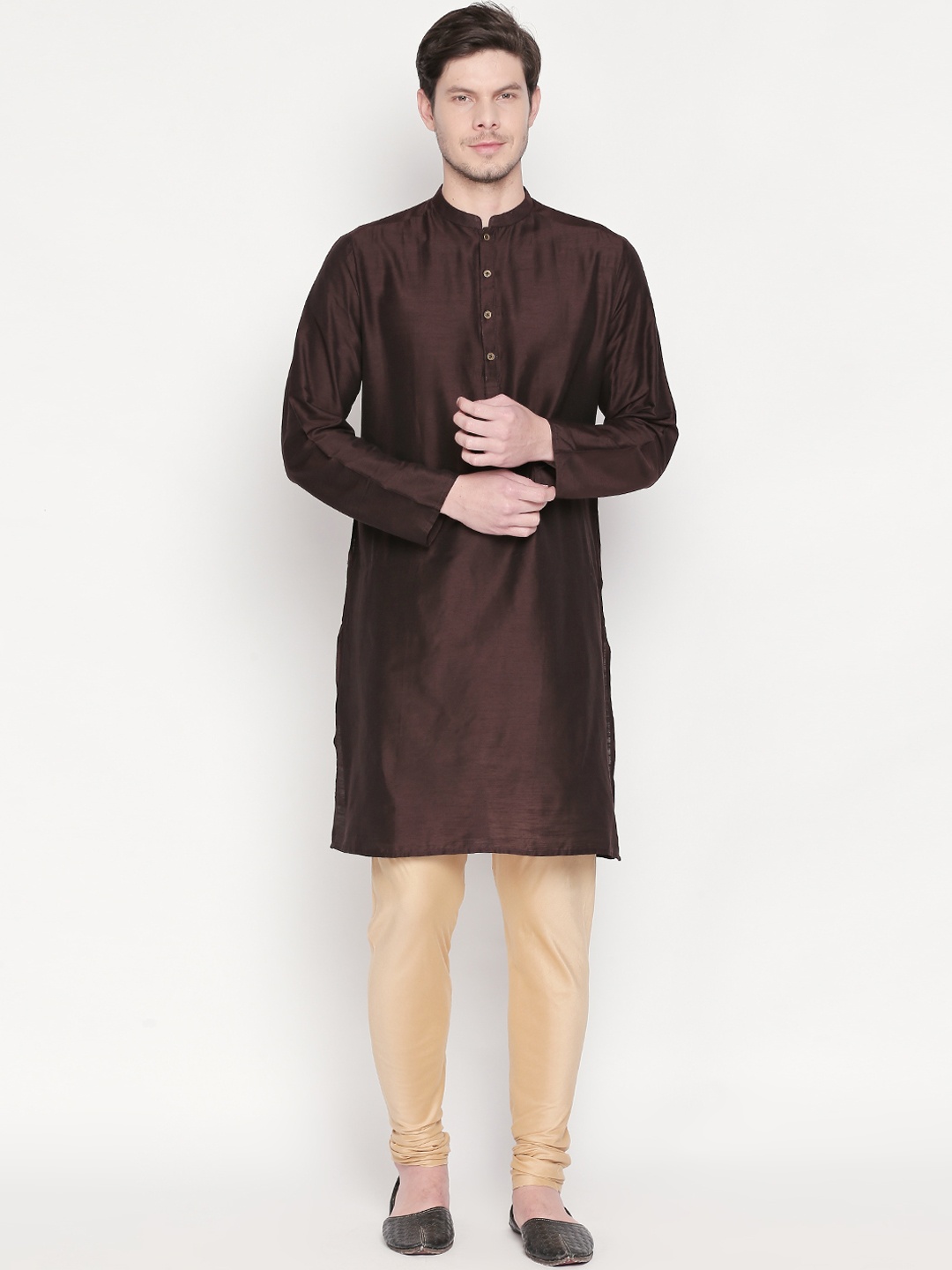 

indus route by Pantaloons Men Brown Solid Straight Kurta