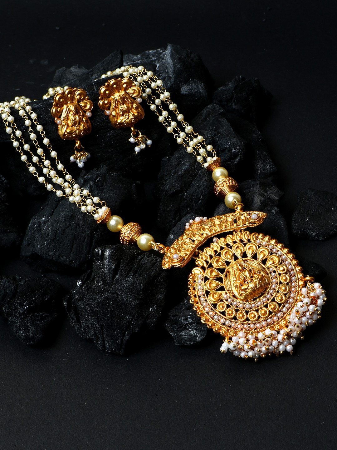 ANIKAS CREATION Women Gold-Plated Temple Jewellery Set