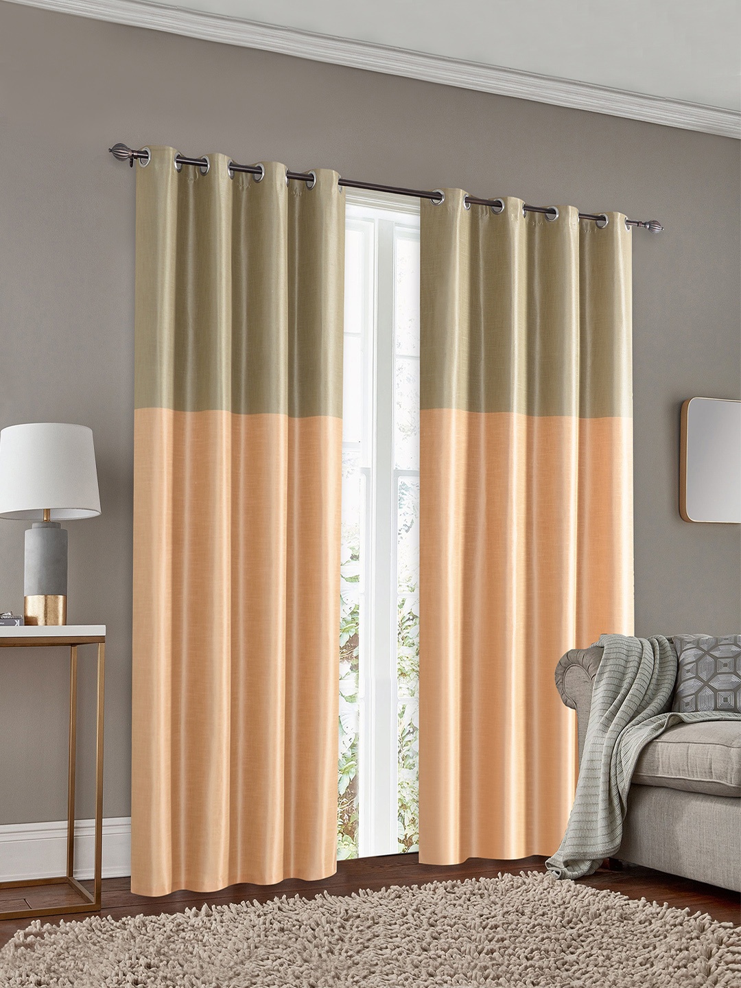 

Deco Window Khaki & Peach-Coloured Set of 2 Door Curtains