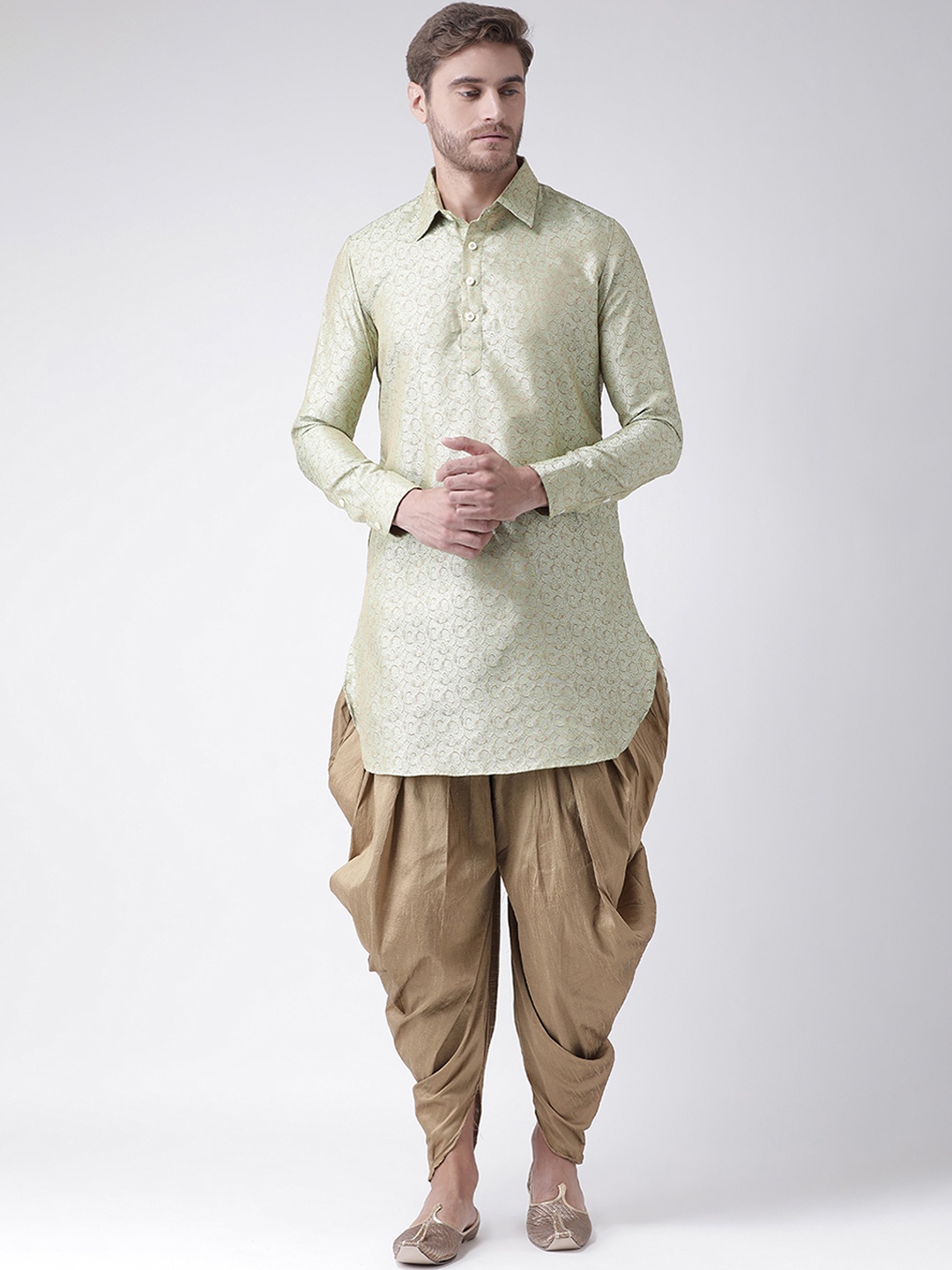DEYANN Men Green & Brown Self Design Kurta with Patiala