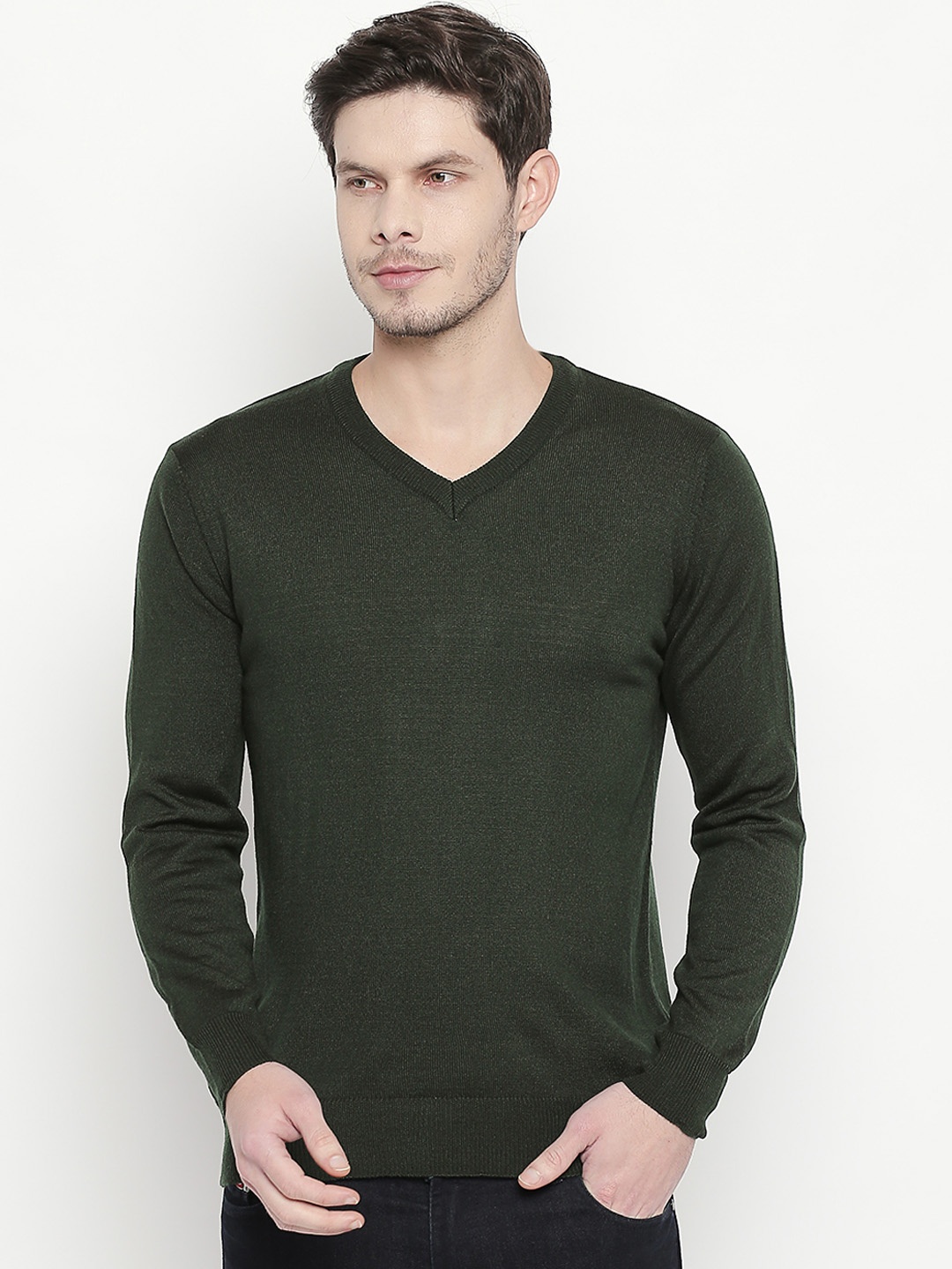 

RICHARD PARKER by Pantaloons Men Olive Green Solid Sweater