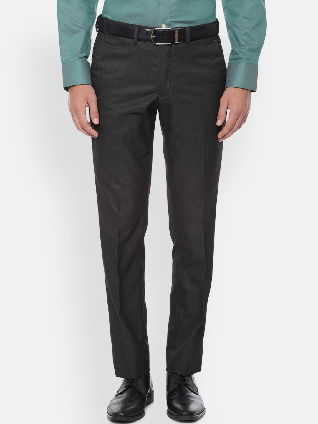 

Van Heusen Men Charcoal Grey Slim Fit Solid Formal Trousers