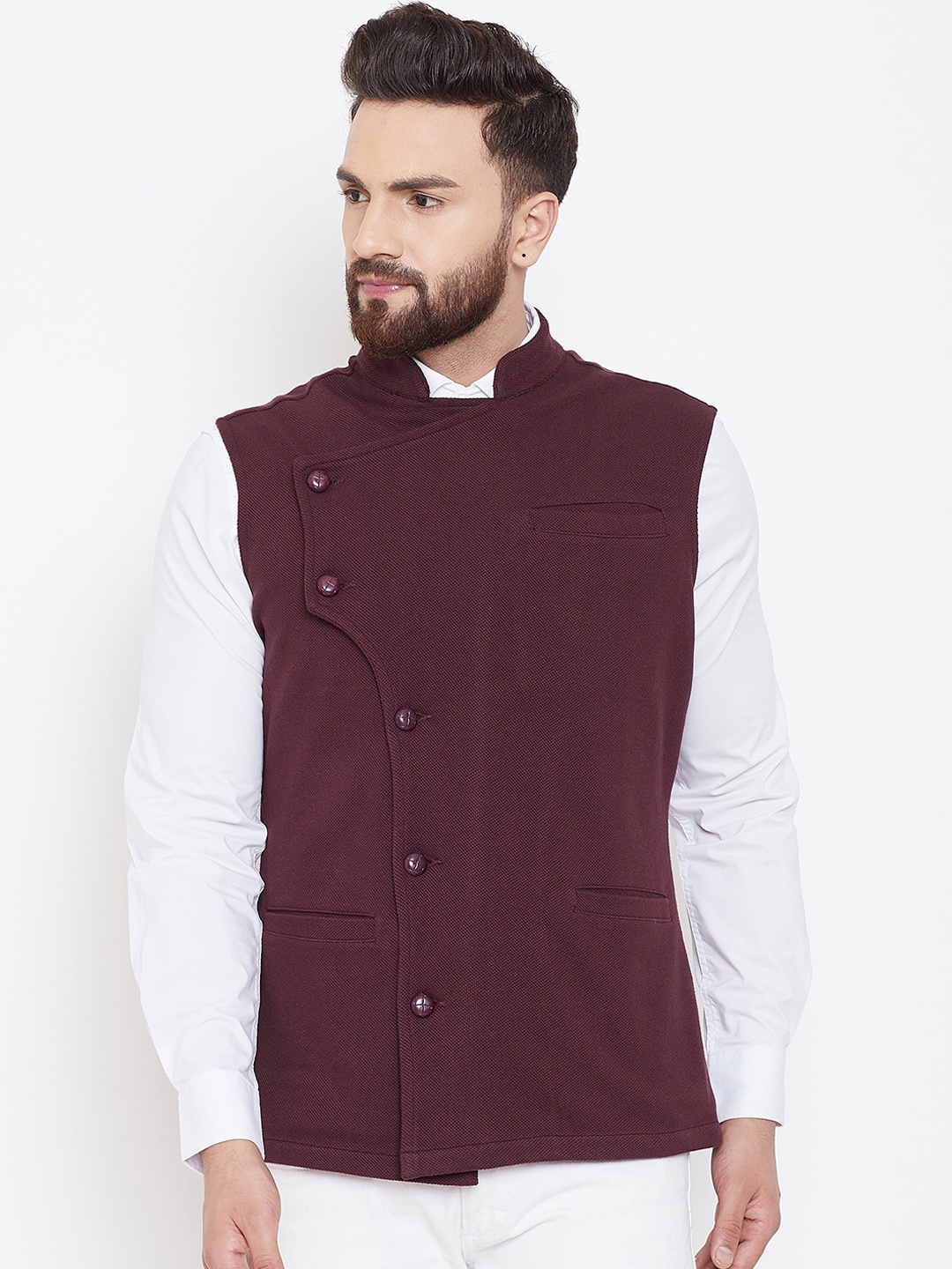 

Hypernation Men Brown Single-Breasted Pure Cotton Waistcoat