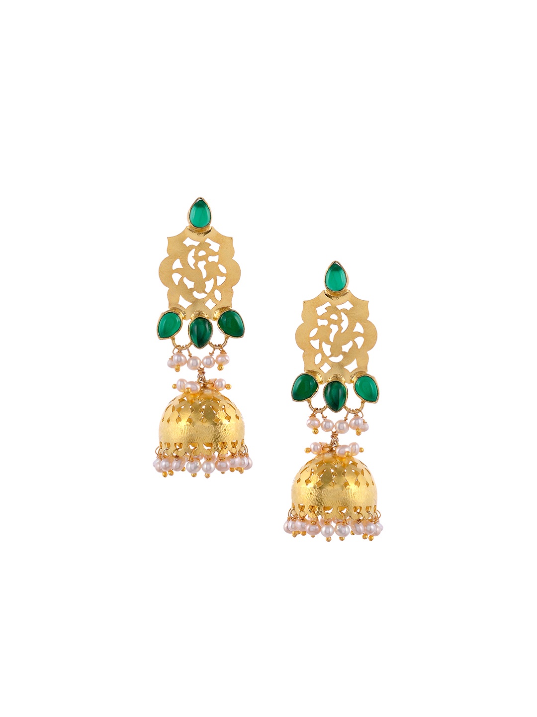 Silvermerc Designs Women Gold-Plated Green Sterling Silver Handcrafted Jhumkas