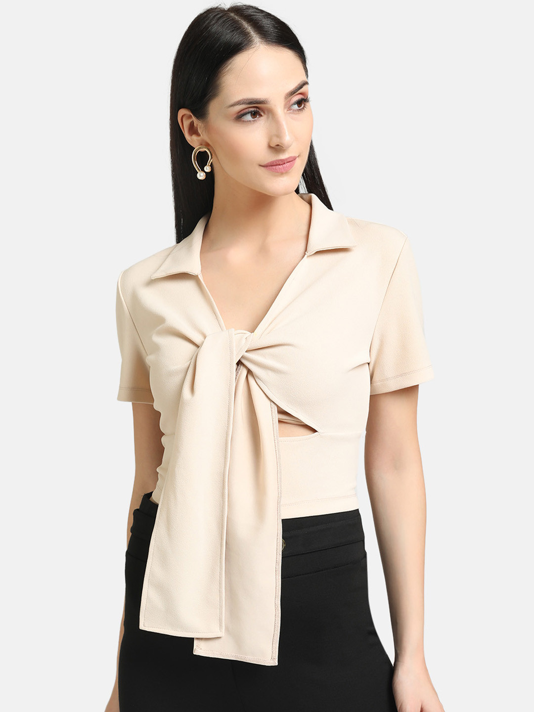 

Kazo Women Beige Solid Shirt Style Tie-Up Top