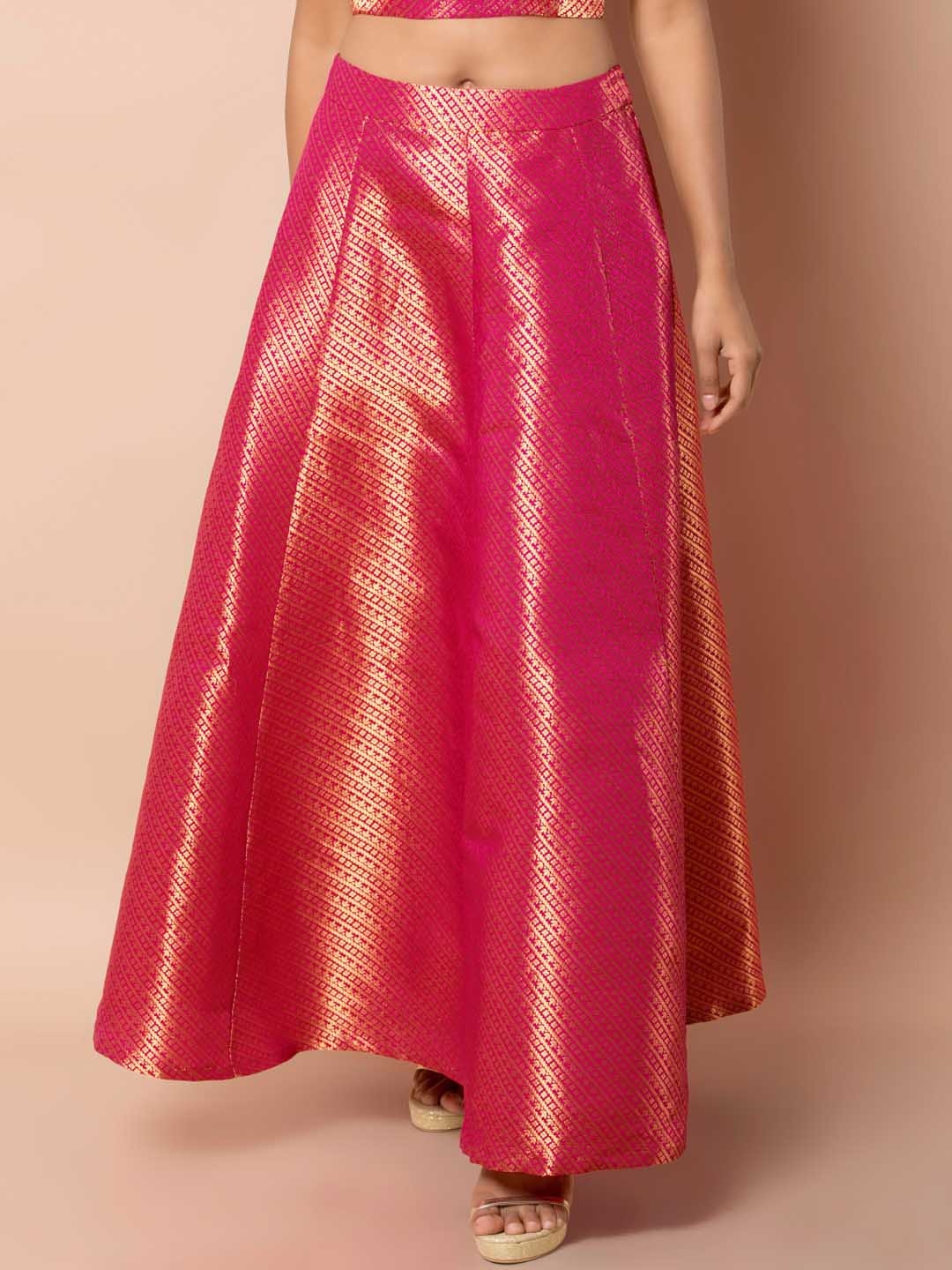 

INDYA Women Pink Self Design Maxi Flared Skirt