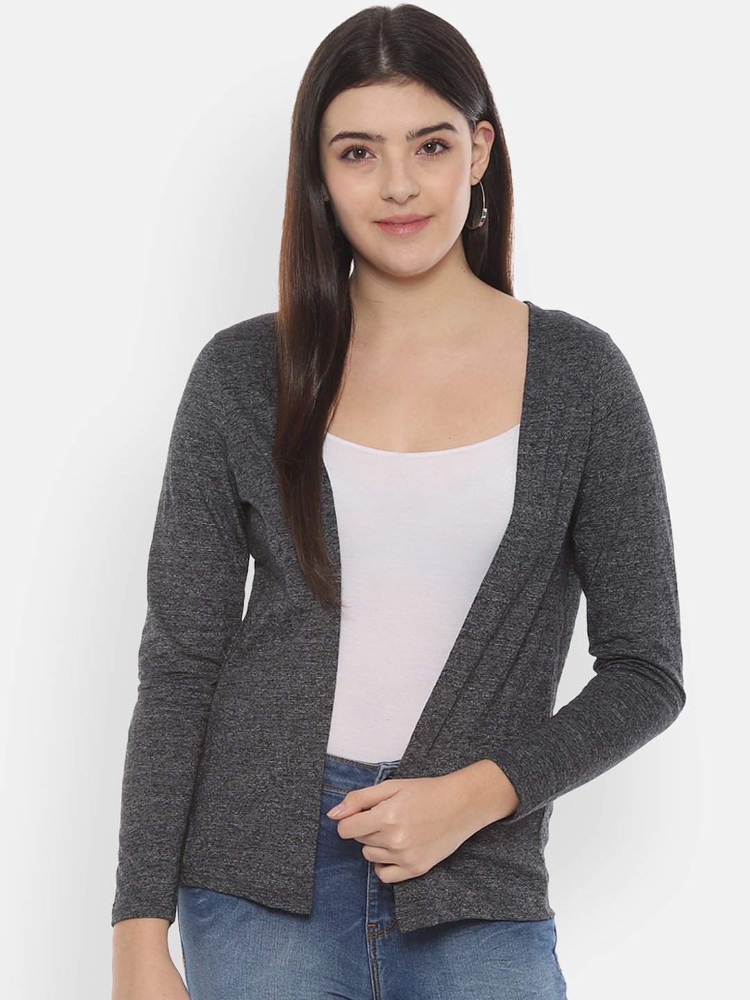 

People Women Grey Solid Open Front Shrug