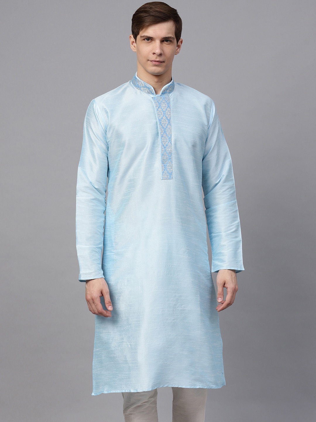 SOJANYA Men Turquoise Blue Solid Straight Kurta