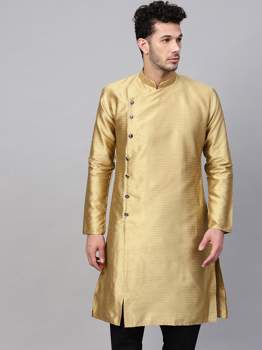 

SOJANYA Men Gold-Toned Woven Design Straight Kurta