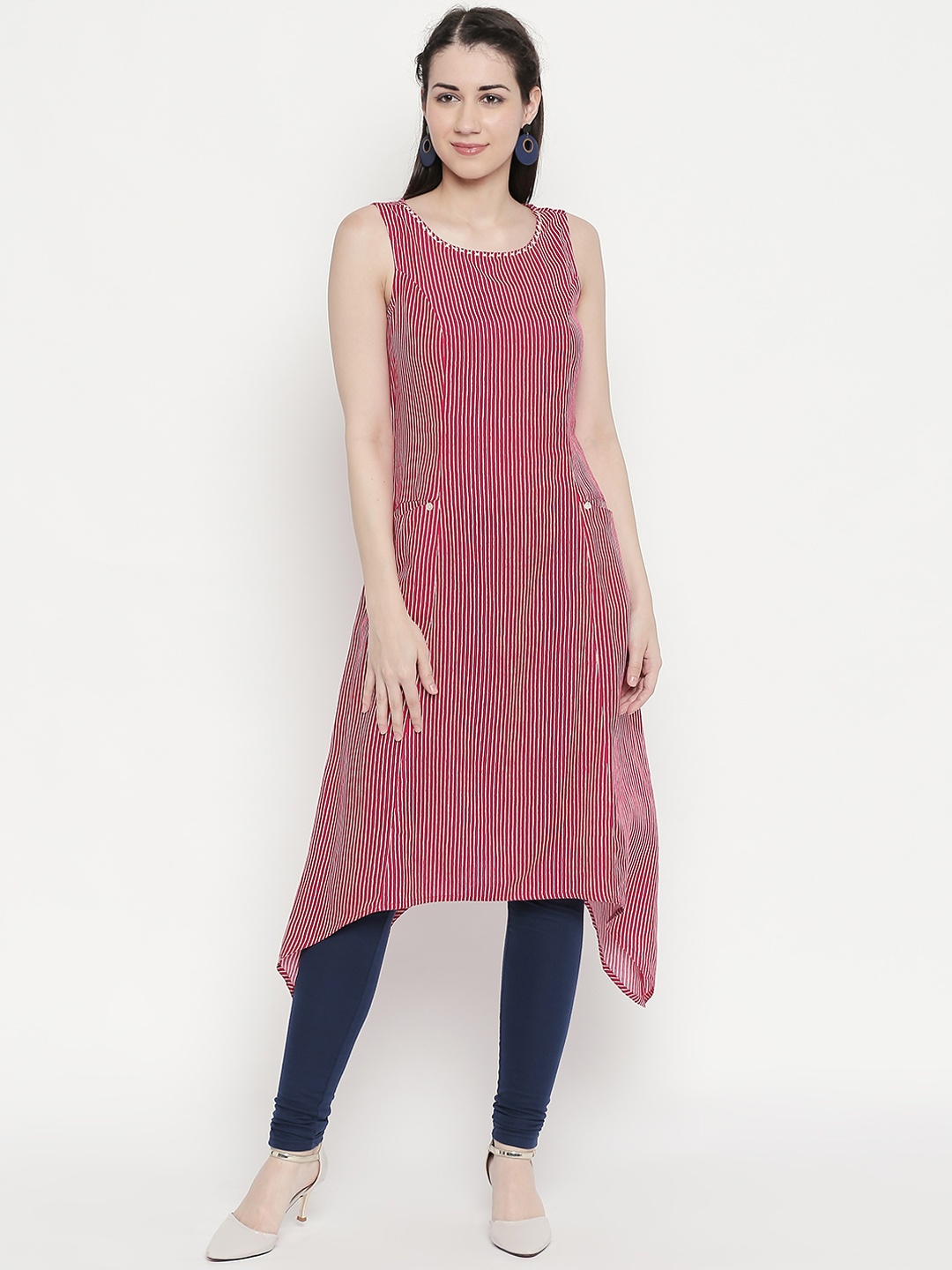 

RANGMANCH BY PANTALOONS Women Fuchsia Striped A-Line Kurta