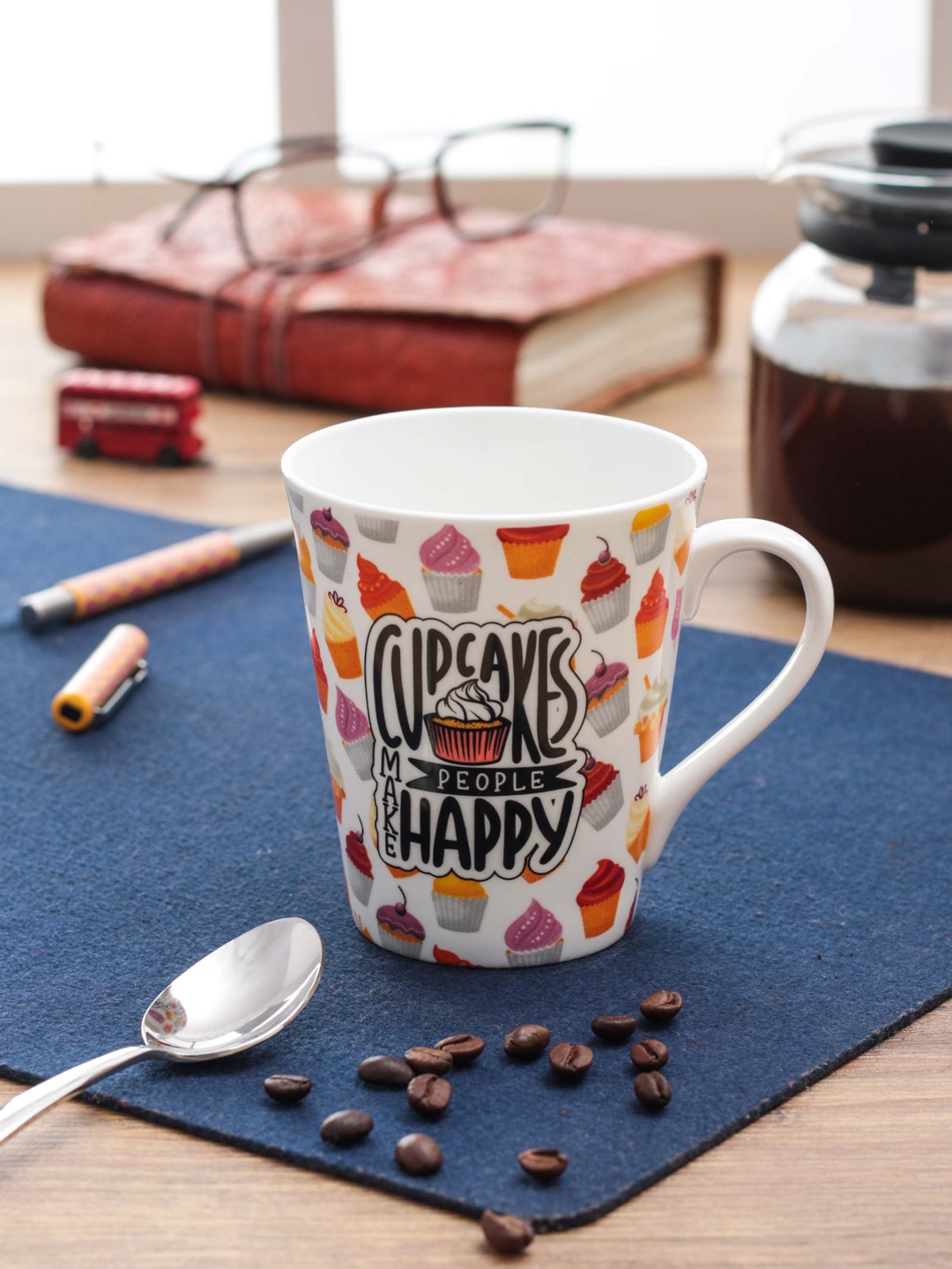 

CLAY CRAFT Set Of 4 White Printed Bone China Cup Set 350 ml