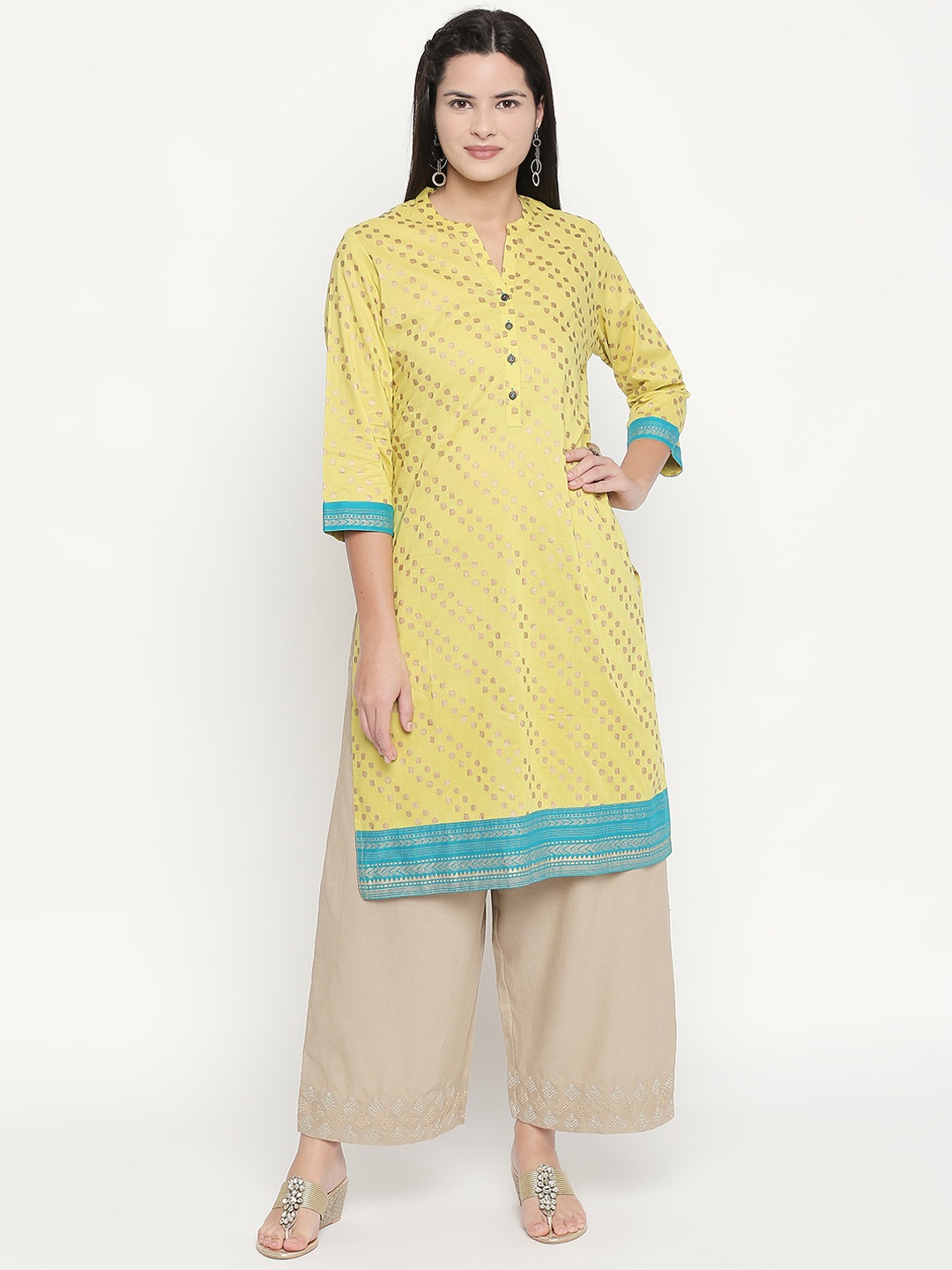 

RANGMANCH BY PANTALOONS Women Yellow Printed Straight Kurta