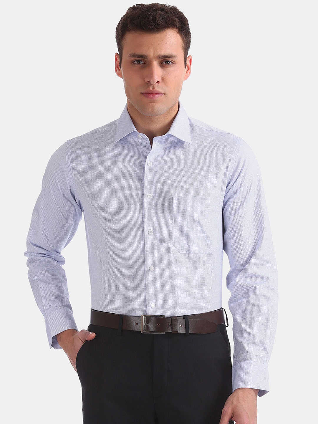 

Arrow Men Blue Regular Fit Self Design Formal Shirt
