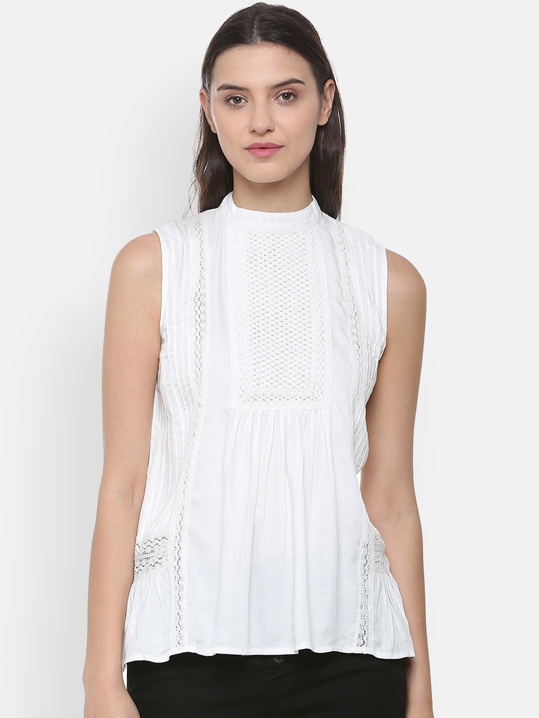 

People Women White Solid A-Line Top