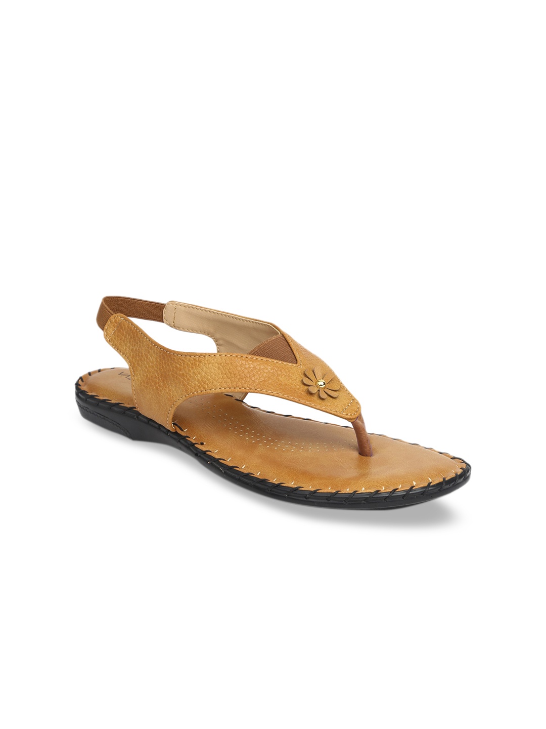 

VALIOSAA Women Tan Textured Open Toe Flats