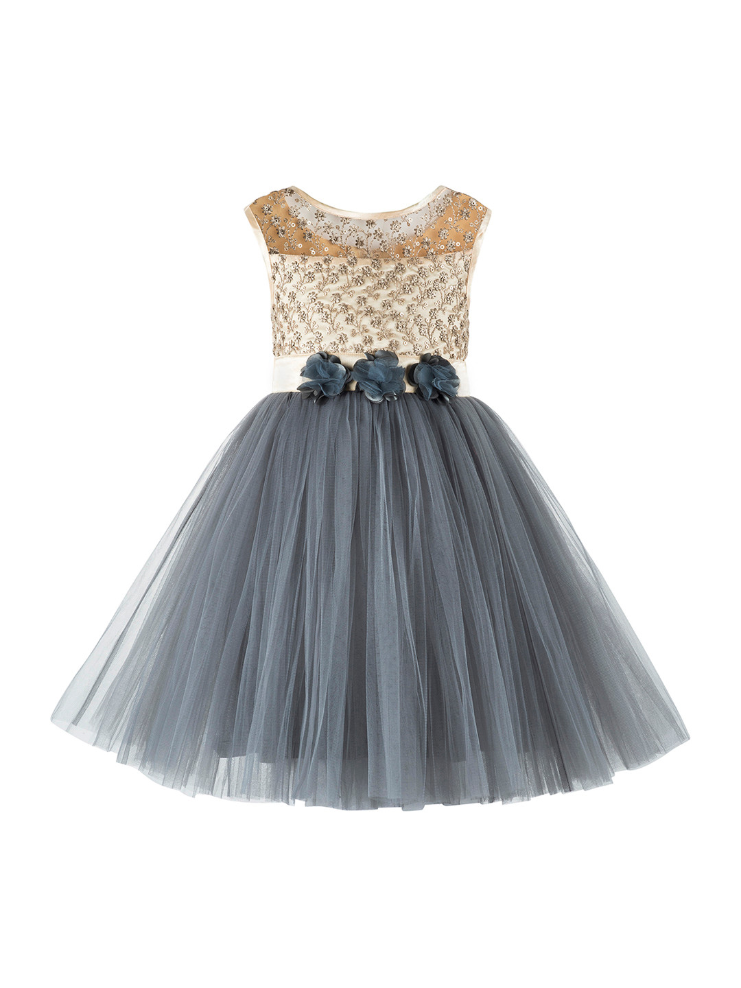 

Toy Balloon kids Girls Solid Grey Fit and Flare Dress