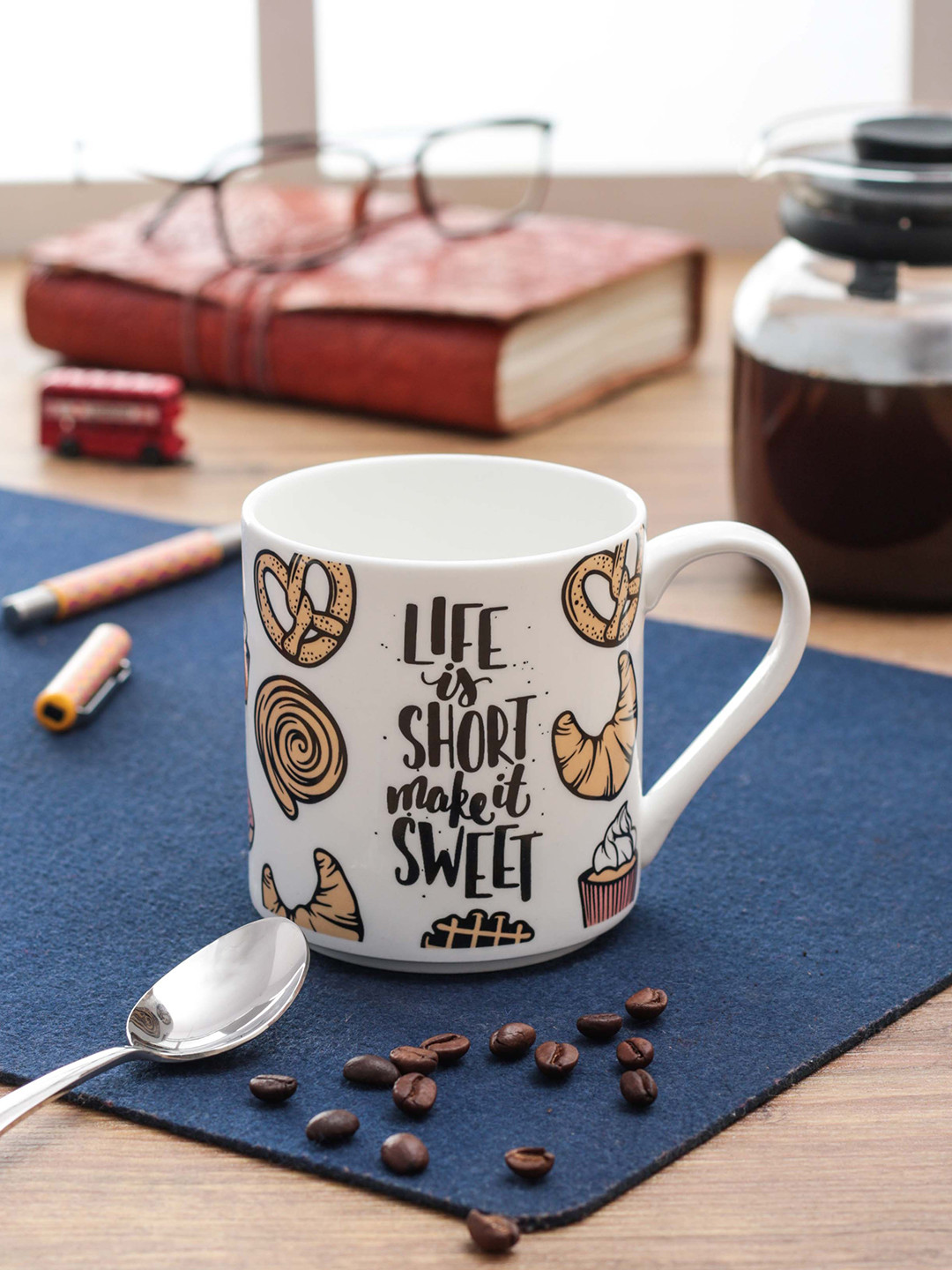 

CLAY CRAFT White Set of 4 Printed Bone China Milk Mugs 250 ml