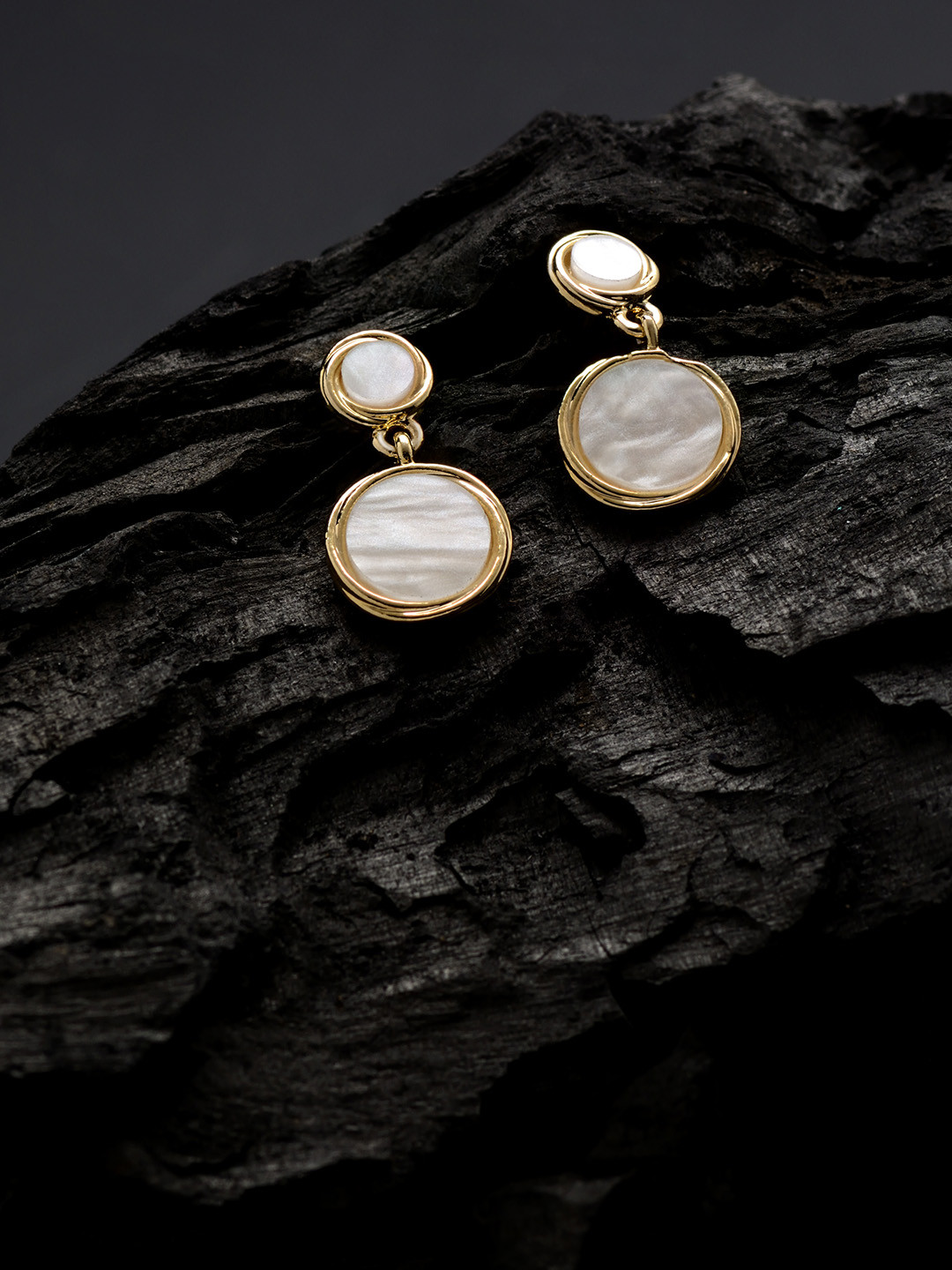 

E2O Women Gold-Toned & Off-White Geometric Drop Earrings
