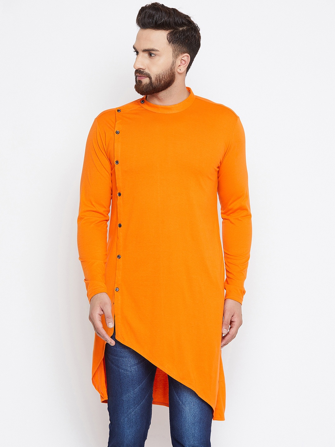 

CHILL WINSTON Men Orange Solid Straight Kurta