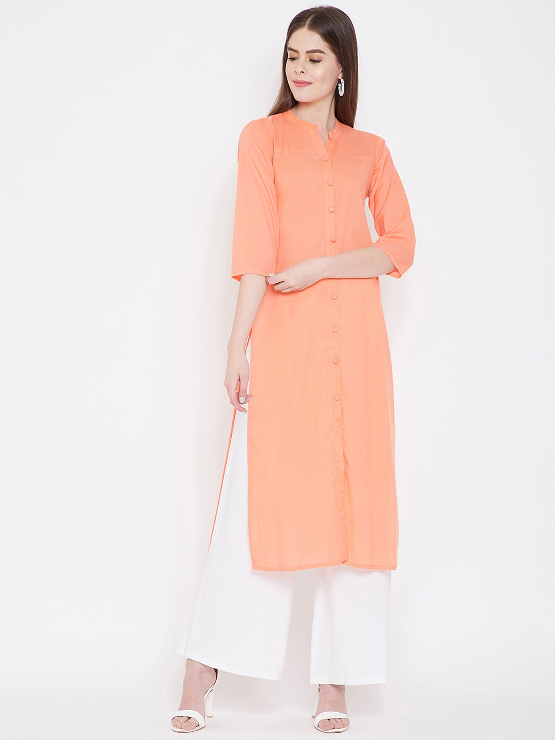 

Prakhya Women Peach-Coloured Solid Straight Kurta
