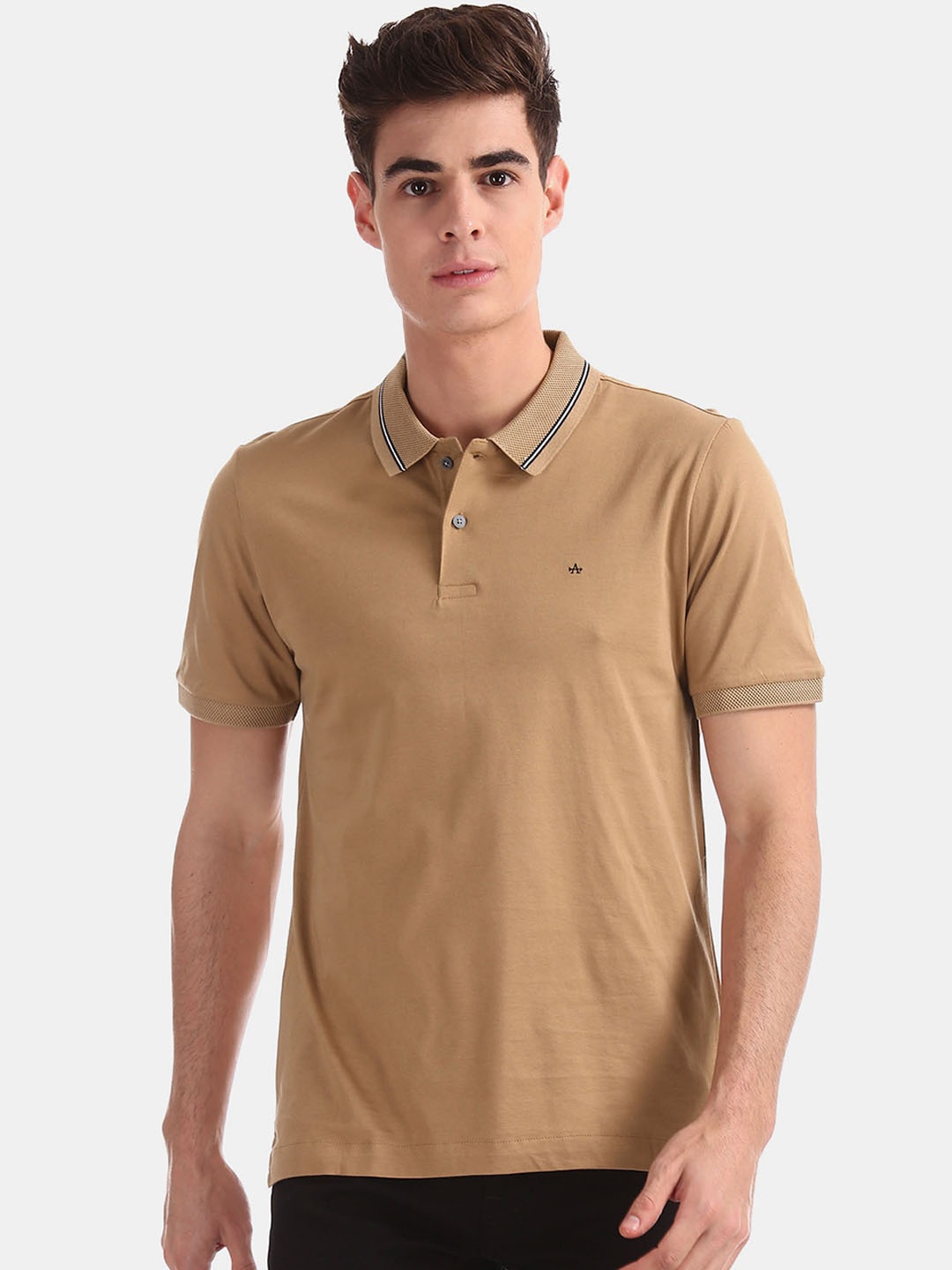 

Arrow Men Beige Solid Polo Collar Pure Cotton T-shirt