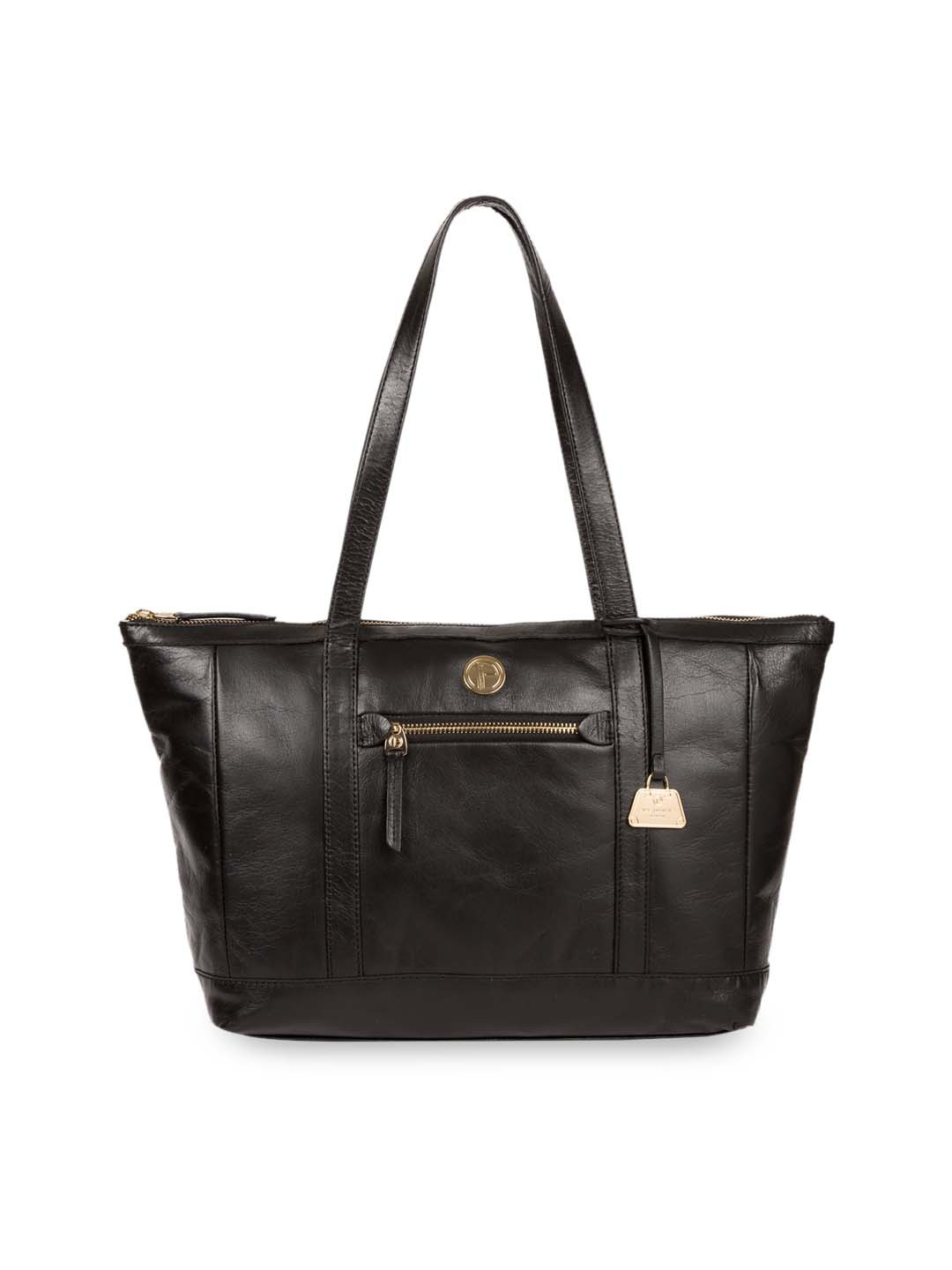 

PURE LUXURIES LONDON Women Black Solid Genuine Leather Willow Tote Bag