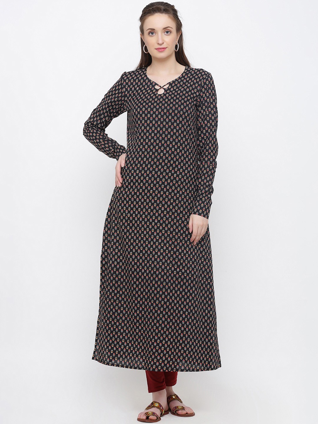 

Indian Virasat Women Black & Red Printed Straight Kurta