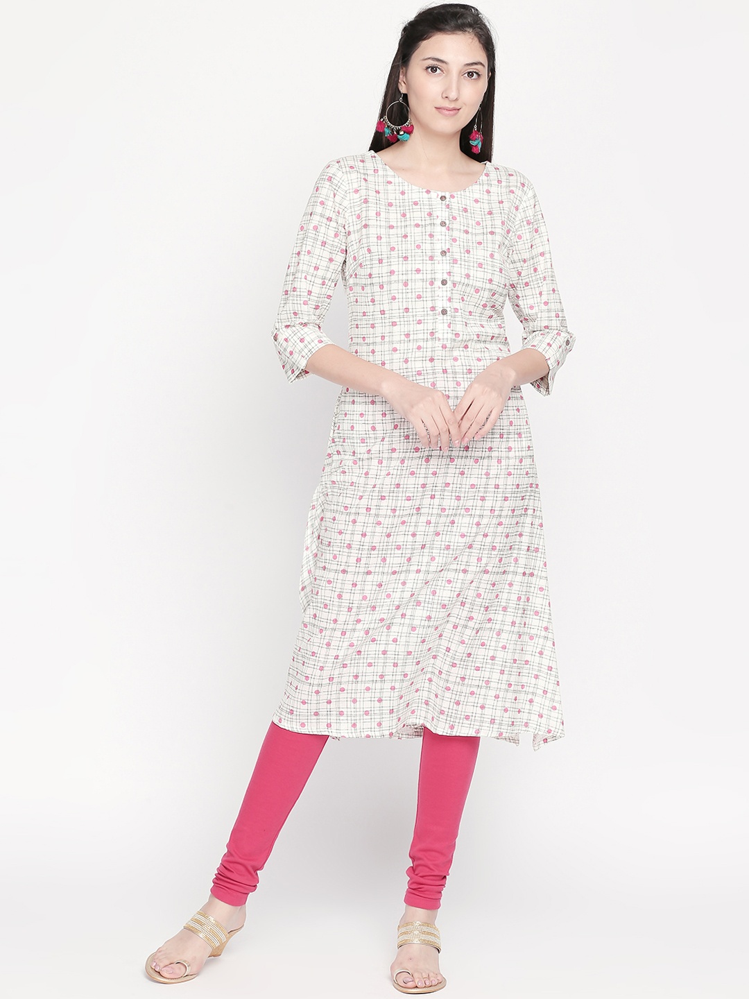 

RANGMANCH BY PANTALOONS Women Off-White Printed A-Line Kurta