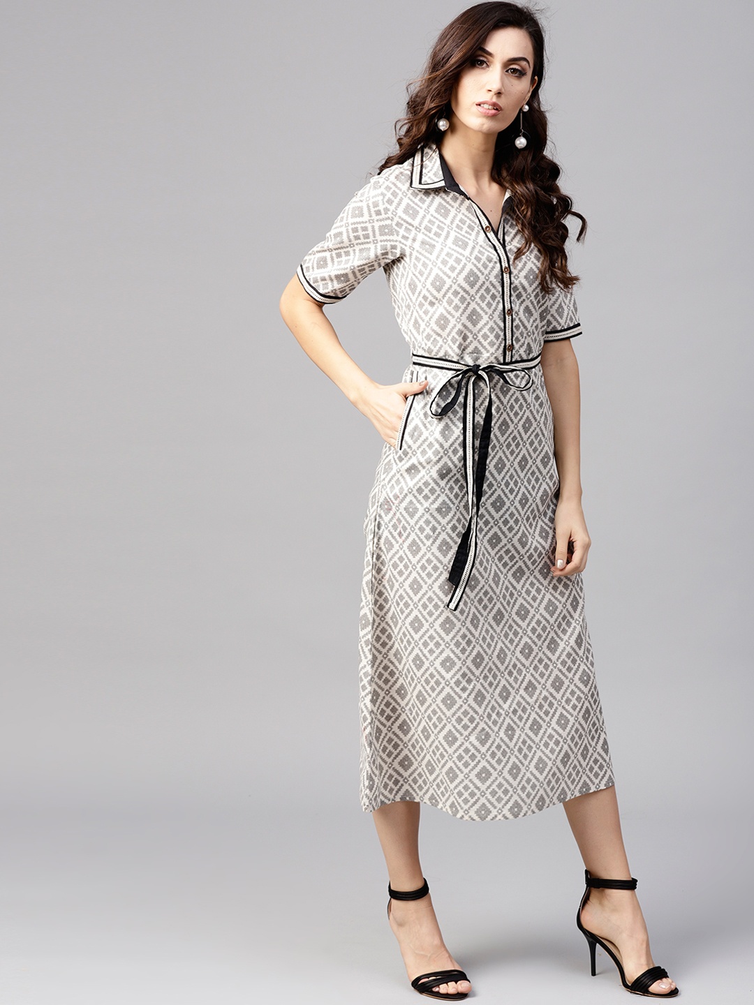 

Tulsattva Women Printed Off-White Shirt Dress