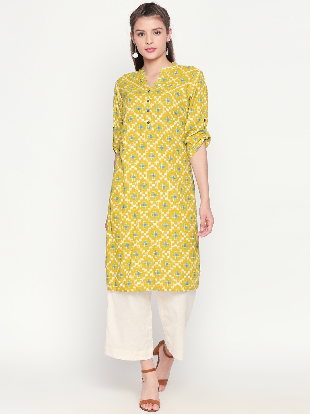 

RANGMANCH BY PANTALOONS Women Lime Green Printed Straight Kurta
