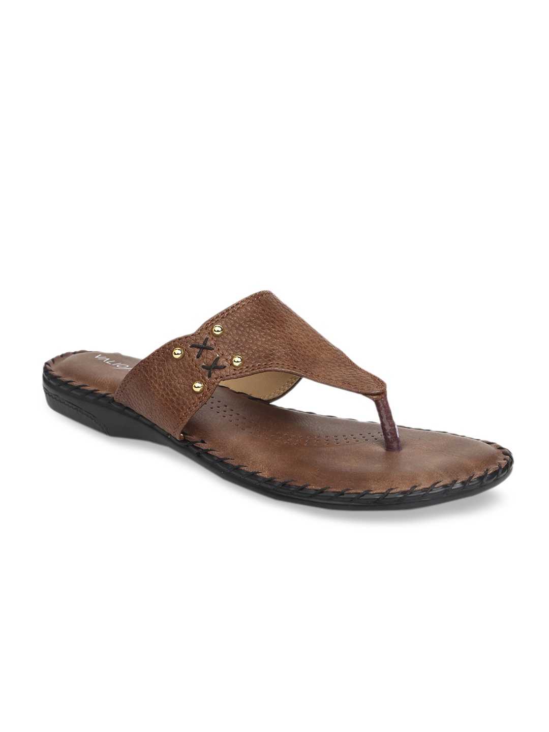 

VALIOSAA Women Brown Textured Open Toe Flats