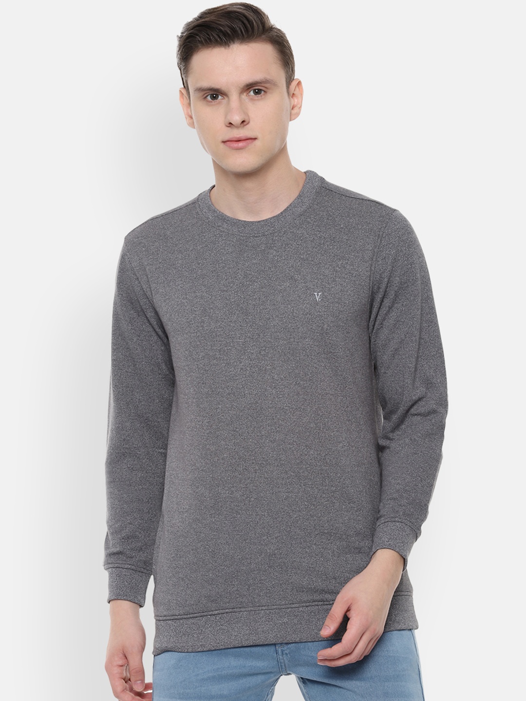 

V Dot Men Grey Solid Sweatshirt
