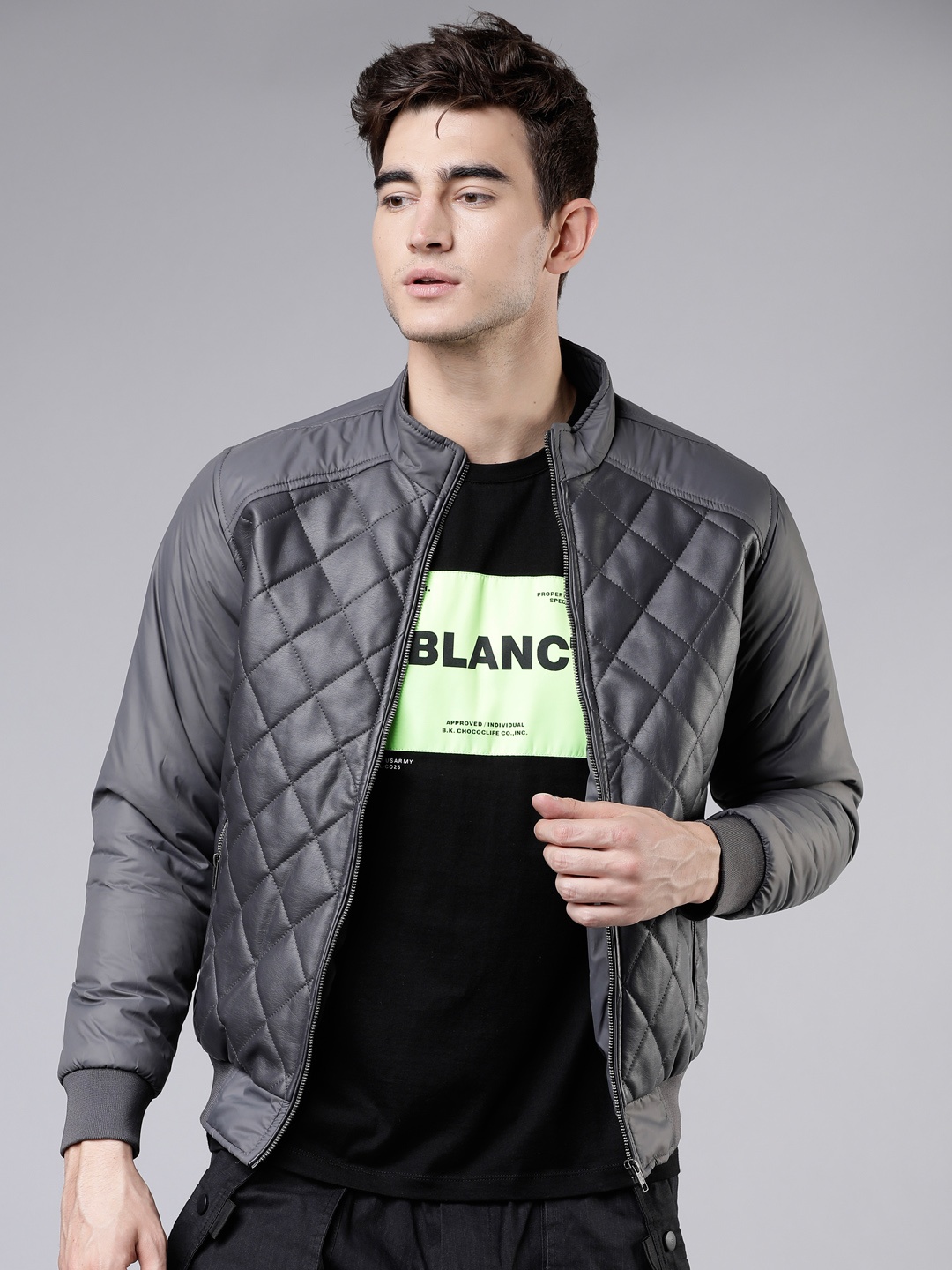 

LOCOMOTIVE Men Grey Solid Padded Jacket