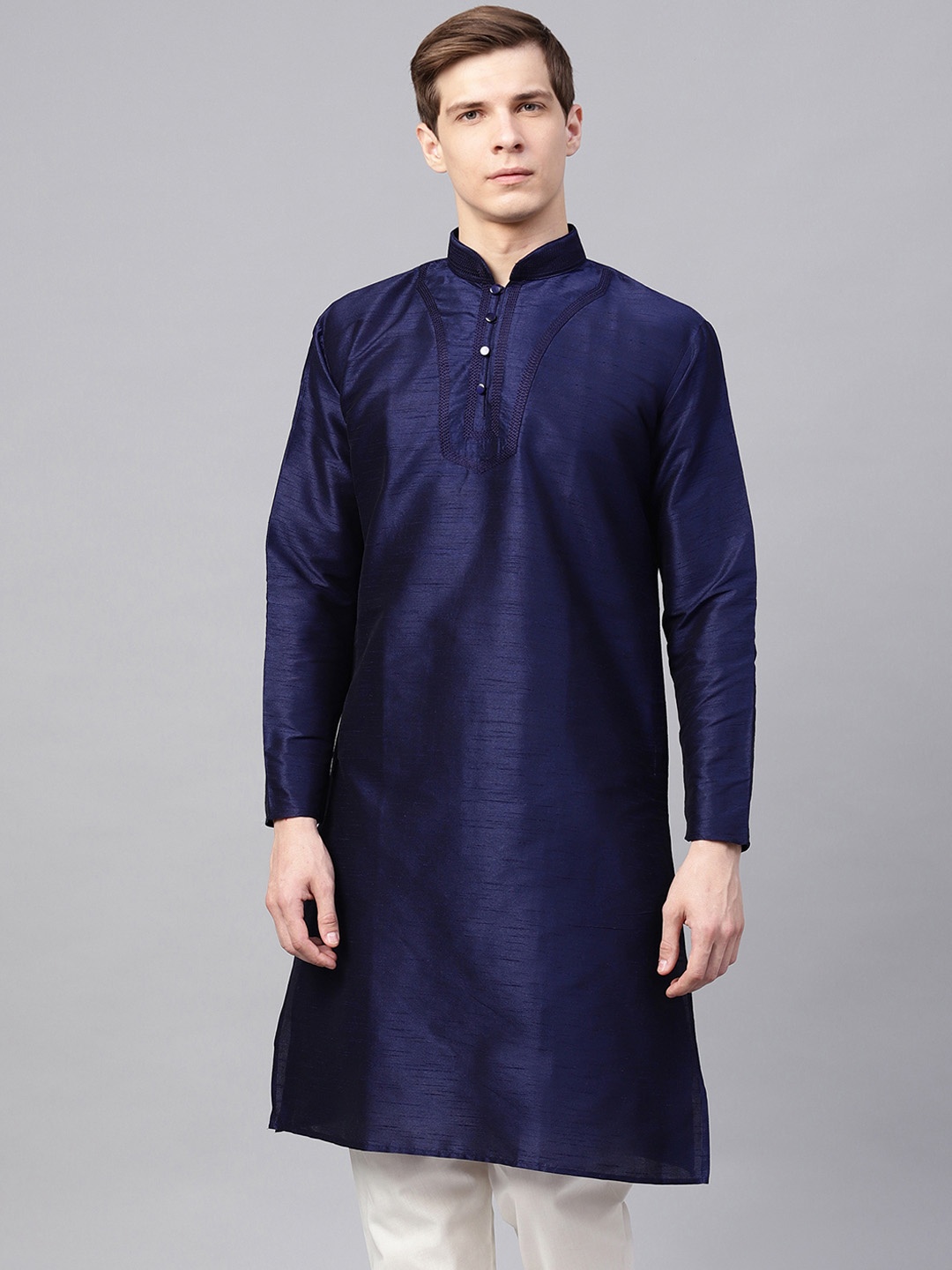 

SOJANYA Men Navy Blue Solid Straight Kurta